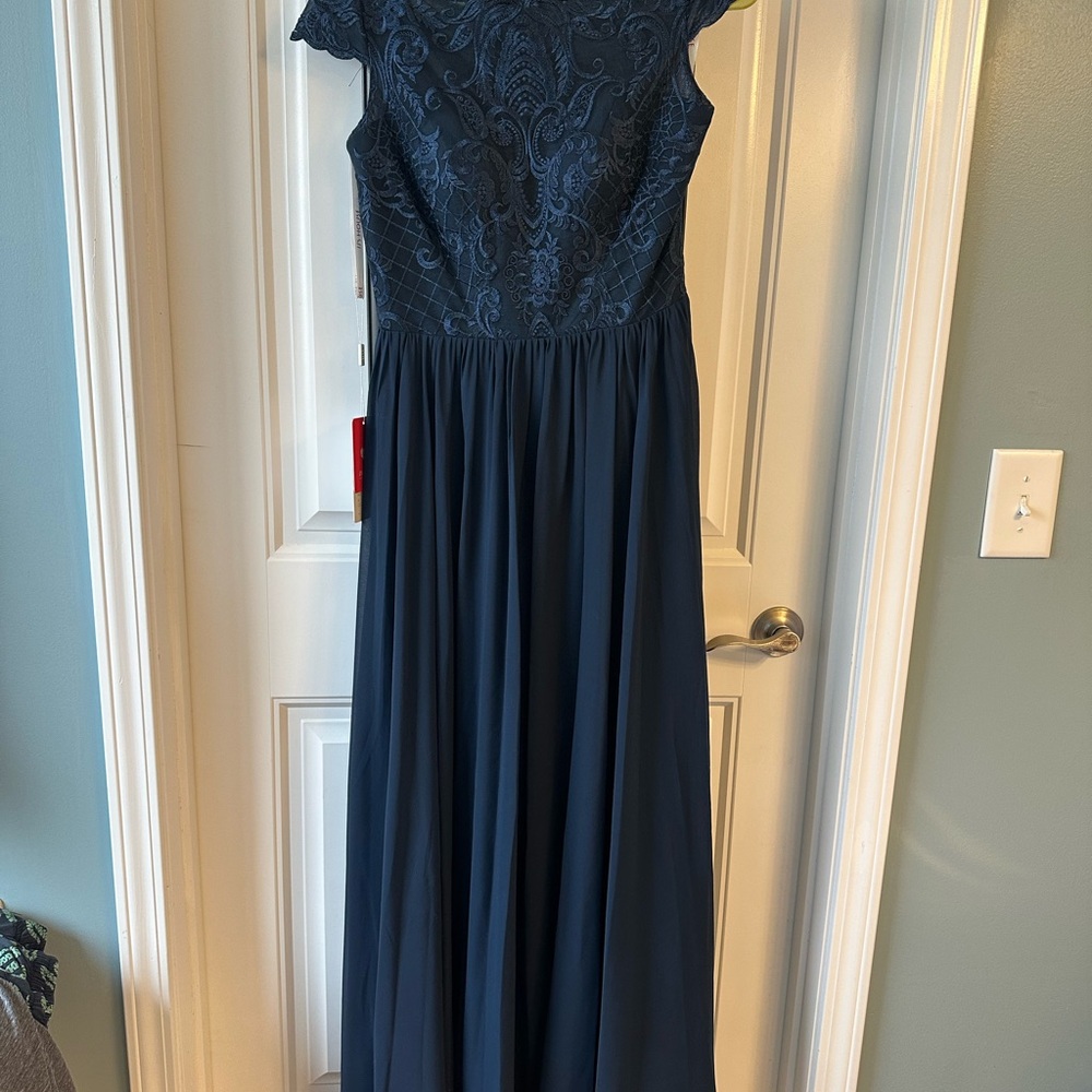 JJs House Navy Lace Maxi Bridesmaid Mother of the Bride Dress